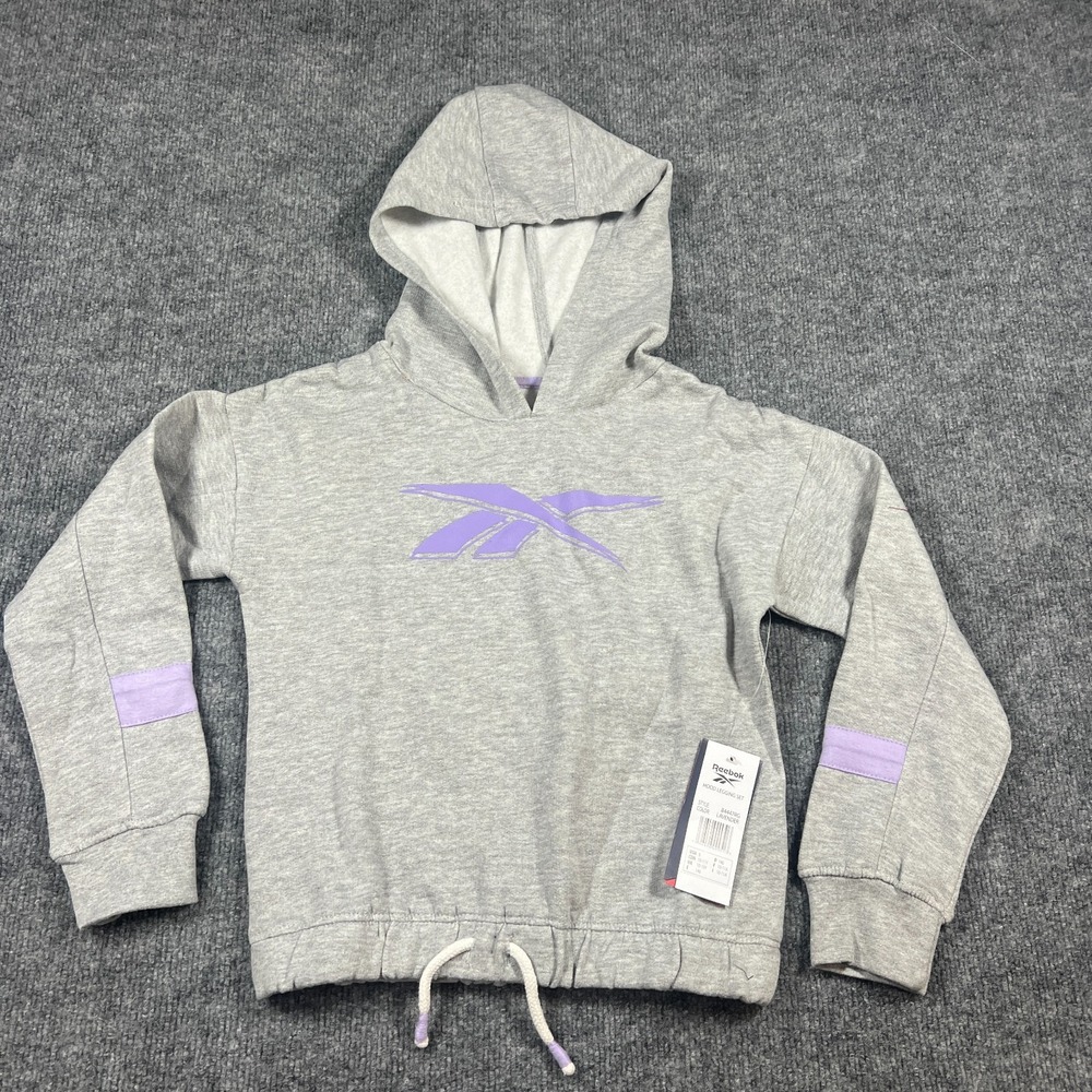Reebok Performance Fleece Hoodie Girls 8 Heather Gray Stretch Logo Athleisure